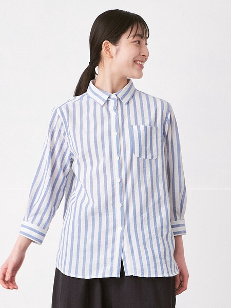 シャツブラウス ストライプ2色 M L LL 3L 《大きいサイズ》