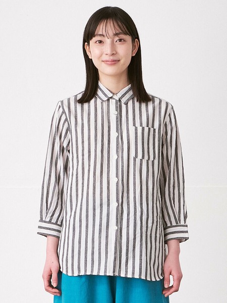シャツブラウス ストライプ2色 M L LL 3L 《大きいサイズ》