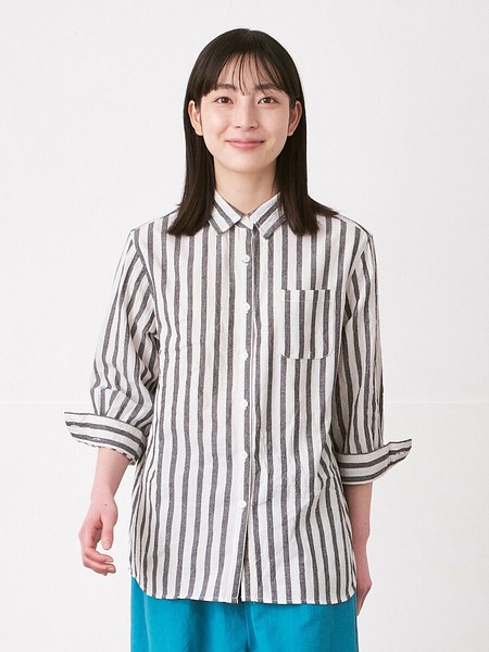 シャツブラウス ストライプ2色 M L LL 3L 《大きいサイズ》