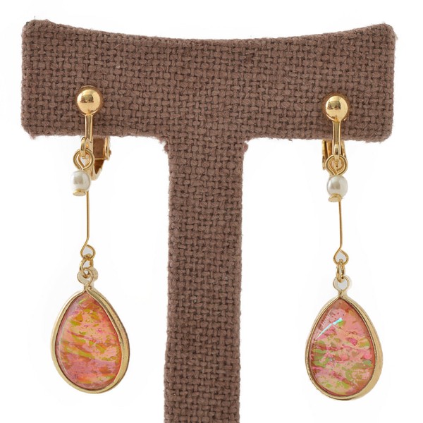 オパールカラーとメタルバーのドロップイヤリング E