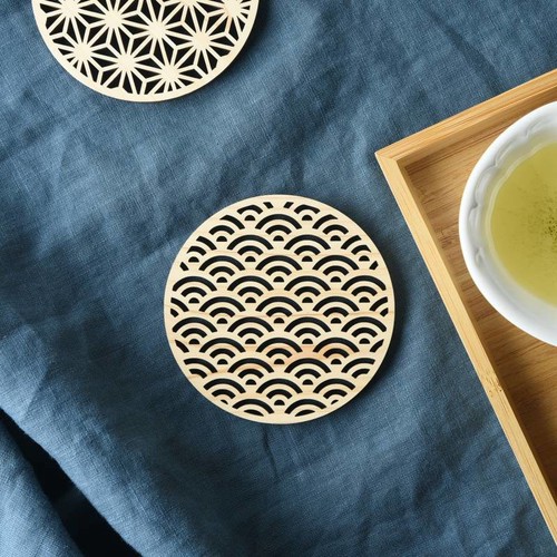 Hinoki (Japanese Cypress) traditional patterns Aomi Coaster [Made in Japan/Japanese Plates]