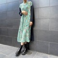 Floral Pattern Jersey Stretch One-piece Dress Made in Japan