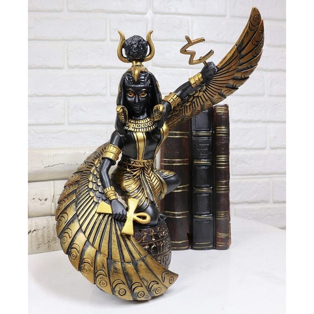 古代エジプトの女神　魔法の母彫刻　アンクを持って開いた翼のイシス神　彫像（輸入品-