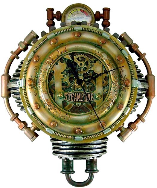 即納！蒸気圧力計（スチームパンク式）歯車仕掛けの壁架け時計 彫像
