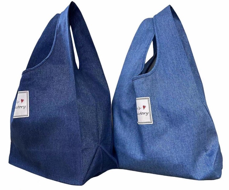 Blue Canvas Shoulder Tote Bag - Denim Shopper with Zip – nushi