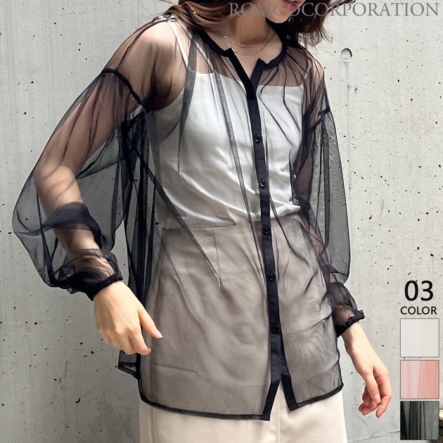 Button Shirt/Blouse Tulle 2Way Tops | Import Japanese products at