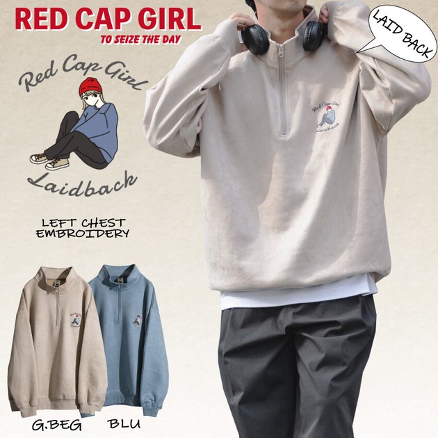 SPECIAL PRICE】RED CAP GIRLカットスエード 胸刺繍 ハーフジップの