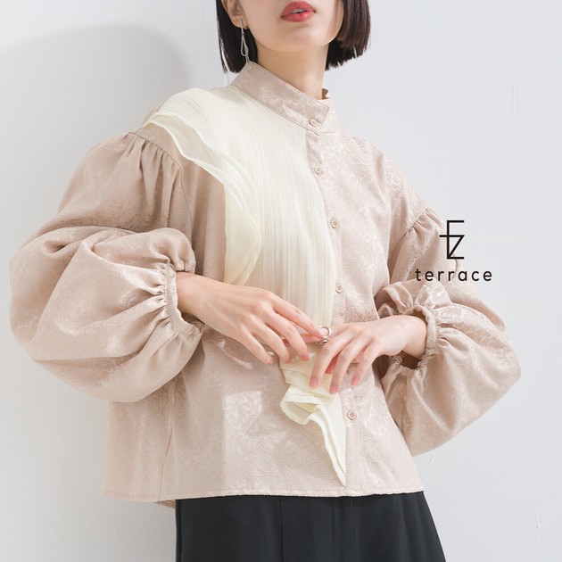 Button-Up Shirt/Blouse Jacquard Frilly | Import Japanese products