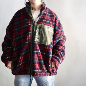 先染めチェックJQボアスタンドブルゾン（plaid boa stand blouson