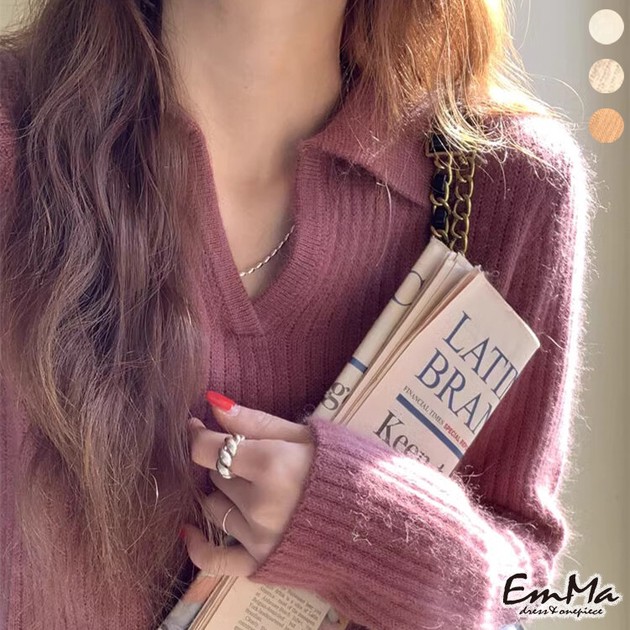 ポロ襟がきれいに見せる☆ レトロ感のあるリブセーター EH2012の商品