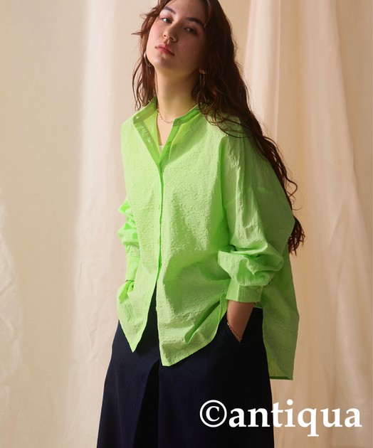 Button Shirt/Blouse Jacquard NEW Long Sleeves Tops [antiqua] Ladies ...