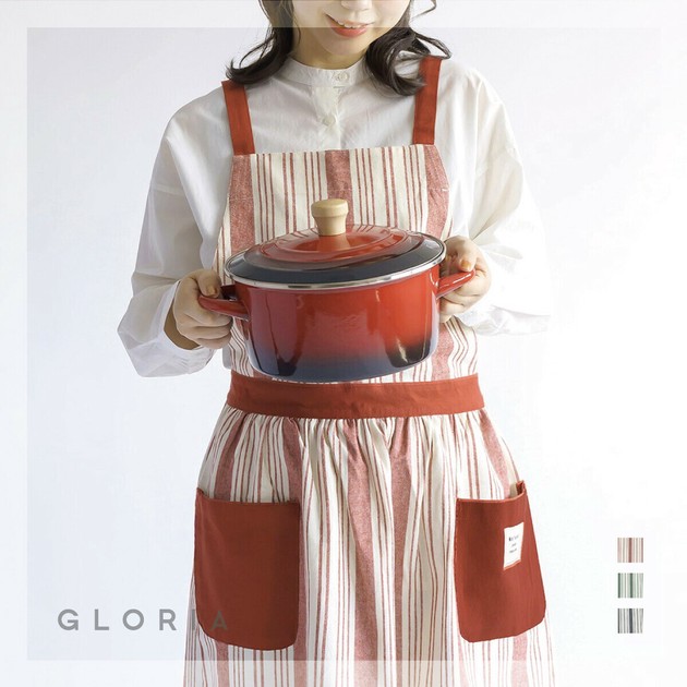 完売＞DEAN & DELUCA ジャガードストライプエプロンレッド