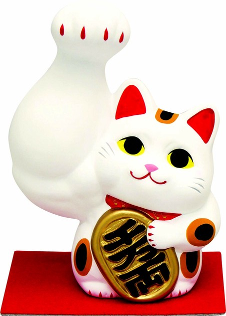 招猫白小判右手（座布団は付いていません）8号（Y-2650)（福千万