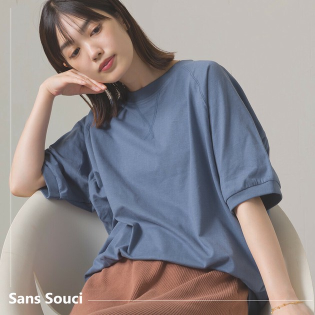 即納】冷感シルクタッチラグランスリーブ5分袖プルオーバーの