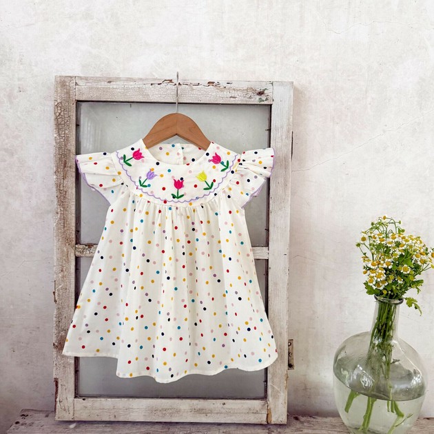 Flowerです Kids' Casual Dress Patterned Flowers Polka Dot | Import