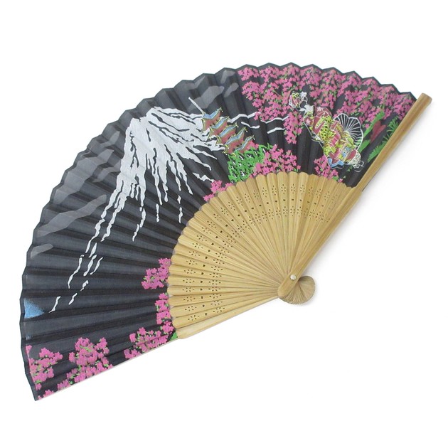 Fashion Accessory Japanese Style Silk Folding Fan Mt Fuji Apprentice Geisha Black Import Japanese Products At Wholesale Prices Super Delivery