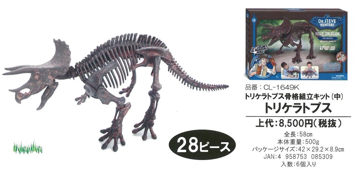 恐竜骨格組み立てキット】T-REX 骨格組立てキット(中)トリケラトプスの 