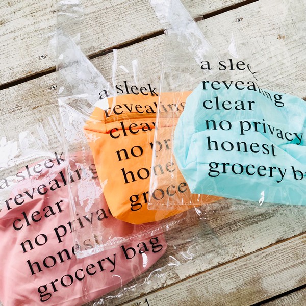 clear bag with writing on