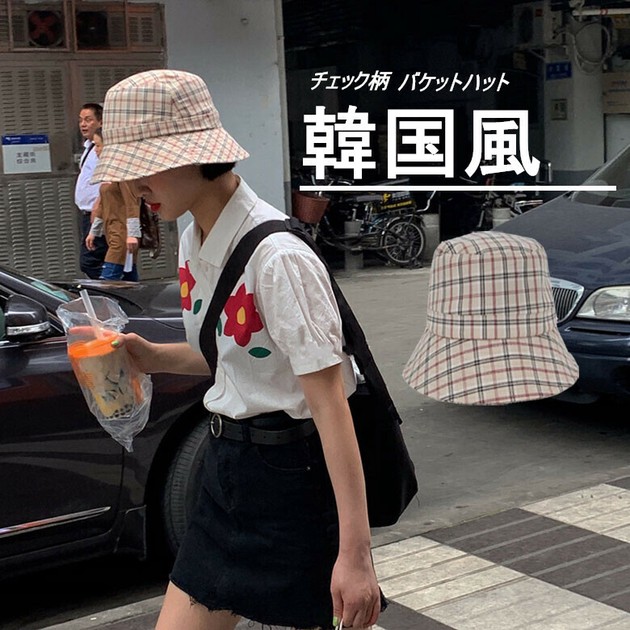 checkered bucket hat