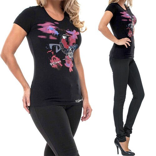 Rhinestone Decoration T Shirt Black Export Japanese Products To