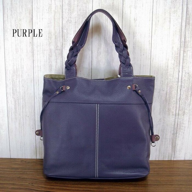 purple leather tote bag