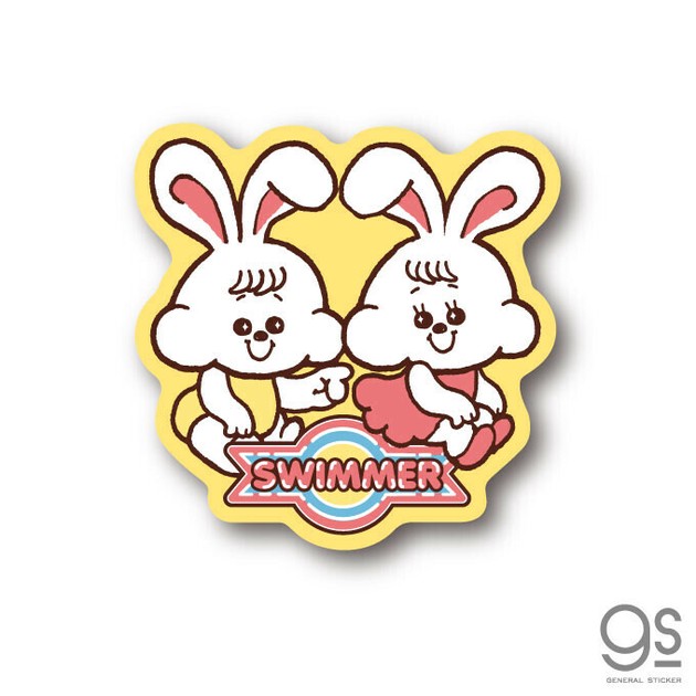 SWIMMER うさぎ リボン キャラクターステッカー スイマー ブランド イラスト かわいい 新しき パステル レトロ 雑貨 SWM009 gs 公式 SWIMMER うさぎ リボン キャラクターステッカー スイマー ブランド イラスト かわいい 新しき パステル レトロ 雑貨 SWM009 gs 公式