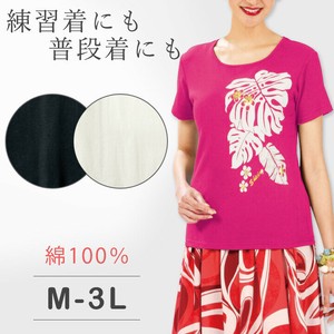 【フラダンス衣装】人気商品★モンステラ Tシャツ★レディース トップス 半袖 ハワイアン ピンク 白 黒
