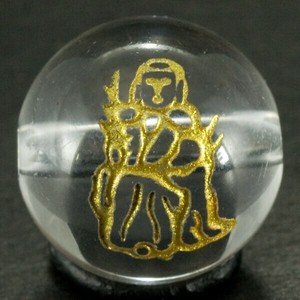 【彫刻ビーズ】水晶 10mm 線彫り (金彫り) 七福神「寿老人」