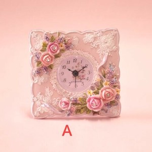 ローズクロック(ピンク/ベージュ)　静音タイプ