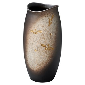 【信楽焼】金彩花彫長　花瓶（日本製）