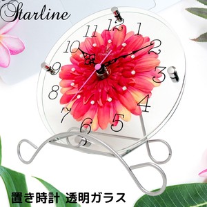 桌上型时钟/坐钟 花 可爱 玻璃制 日本制造