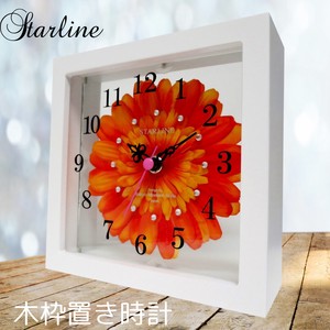 Table Clock Wooden White Gerbera Made in Japan