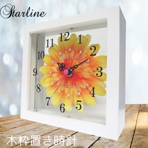 Table Clock Wooden White Gerbera Made in Japan