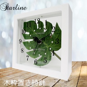 掛け時計 置き時計 日本製 インテリア アナログ 北欧 おしゃれ モダン 木製 白 ハワイアン モンステラ