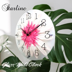 Wall Clock Glasswork Flower Pink Gerbera Made in Japan