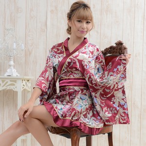 【SALE】9020ゴールドパイピングフリルサテンミニ着物ドレス 和柄 よさこい 花魁 コスプレ キャバドレス