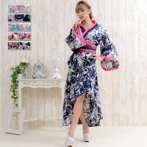 【SALE】9021サテン和柄ロング着物ドレス 衣装 ダンス よさこい 花魁 コスプレ キャバドレス