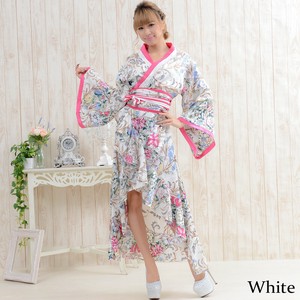 【SALE】9021サテン和柄ロング着物ドレス 衣装 ダンス よさこい 花魁 コスプレ キャバドレス