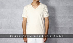 フランスタイプ Vネック半袖Tシャツ 8色