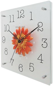 Wall Clock Made in Japan Square Orange Gerbera