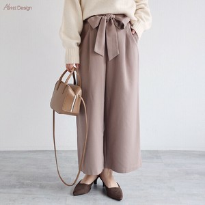 ワイドパンツ レディース りぼん ベルト ガウチョ S/M/Lサイズ [クロップド]