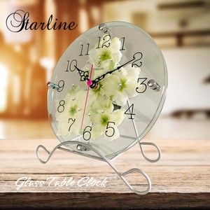 Table Clock Glasswork Flower Made in Japan