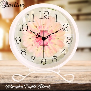 Table Clock Pink Wooden Gerbera