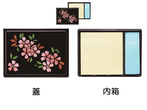 ☆日本伝統の技法【蒔絵】MAKI-E TAG CASE/蒔絵付箋ケース/スワロフスキー桜（黒）