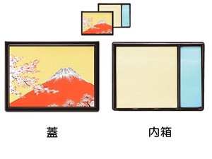 ☆日本伝統の技法【蒔絵】MAKI-E TAG CASE/蒔絵付箋ケース/赤富士に桜（金）
