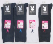 【定番】PLAYBOY プレイボーイ スク−ルソックス　ワンポイントハイソックス　28cm丈　片面刺繡