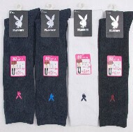 【定番】PLAYBOY プレイボーイ スク−ルソックス　ワンポイントハイソックス　32cm丈　片面刺繡