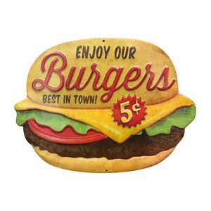 エンボス看板【BURGER】プレート サイン ハンバーガー アメリカン雑貨