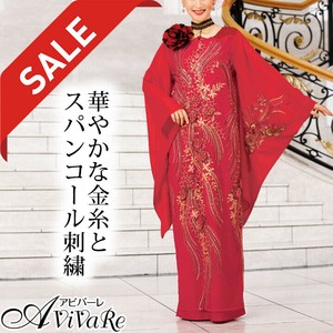 【在庫限りセール】【ステージ衣装】スパンコール花モチーフドレス★赤 ロングドレス 着物風 カラオケ