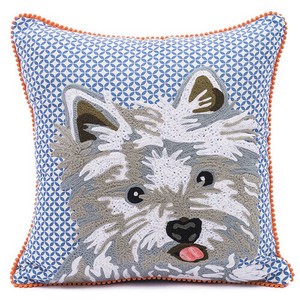 アニマルクッション ホワイトテリア 犬 インテリア ハンドメイド　クッション　刺繍　かわいい